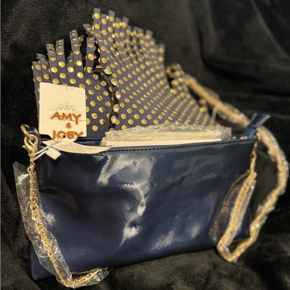 Blue and Gold Clutch with Embellished Design and Detachable Strap NWT - Picture 8 of 8